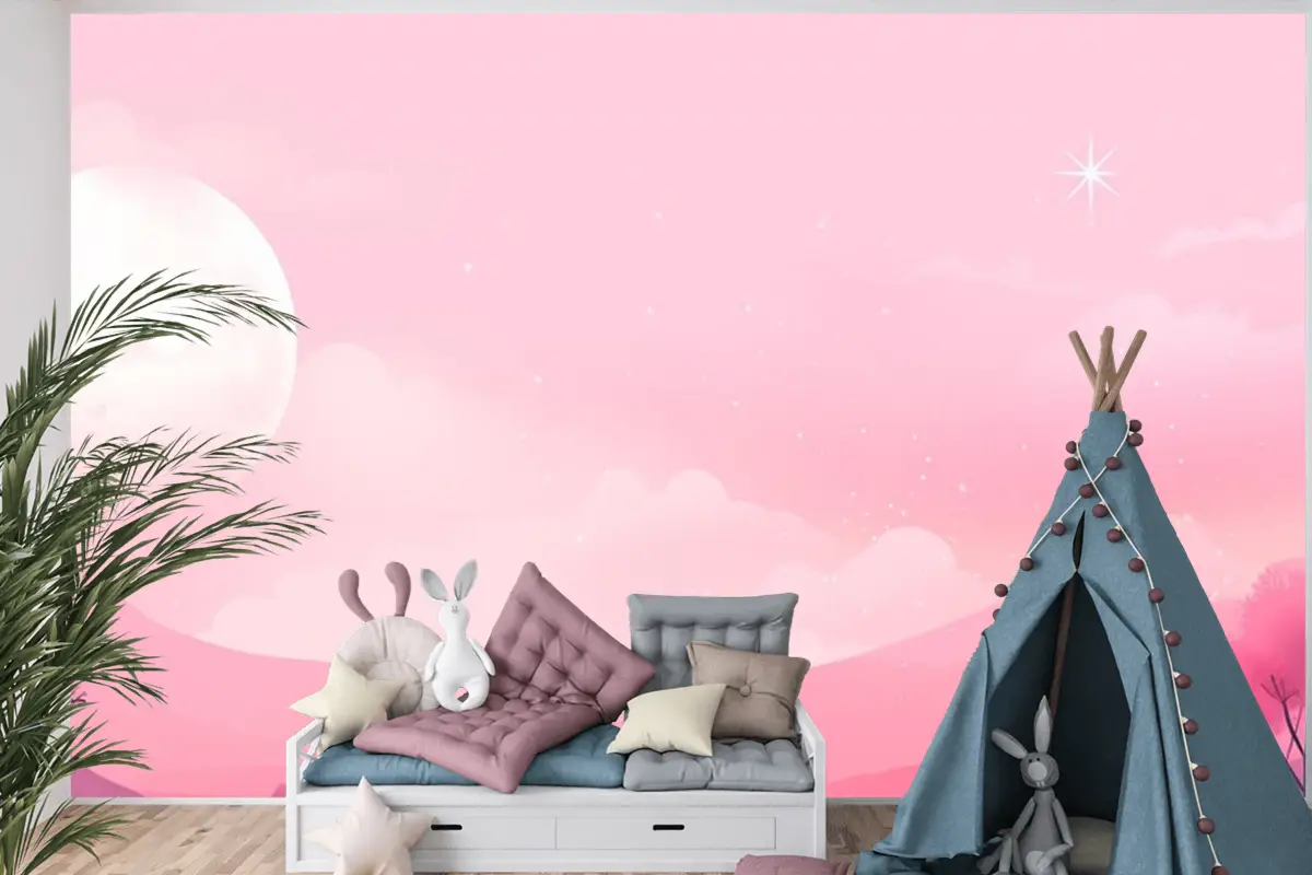 Ay Gökyüzünde Çocuk Odası Duvar Kağıdı