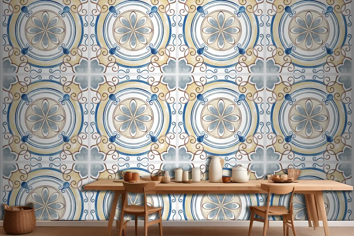 Fayans Dokulu Desen Mutfak Duvar Kağıdı 