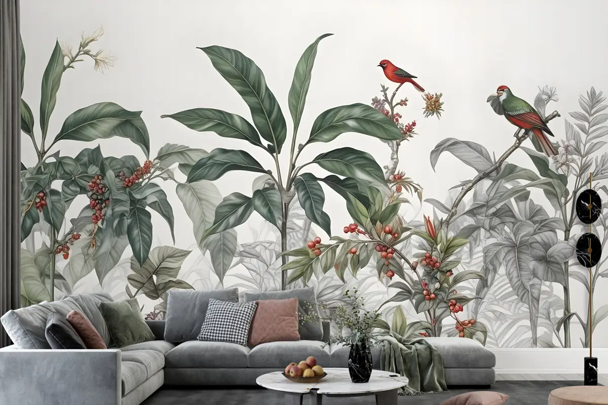 Tropikal Yapraklar Ve Meyveler Duvar Kağıdı