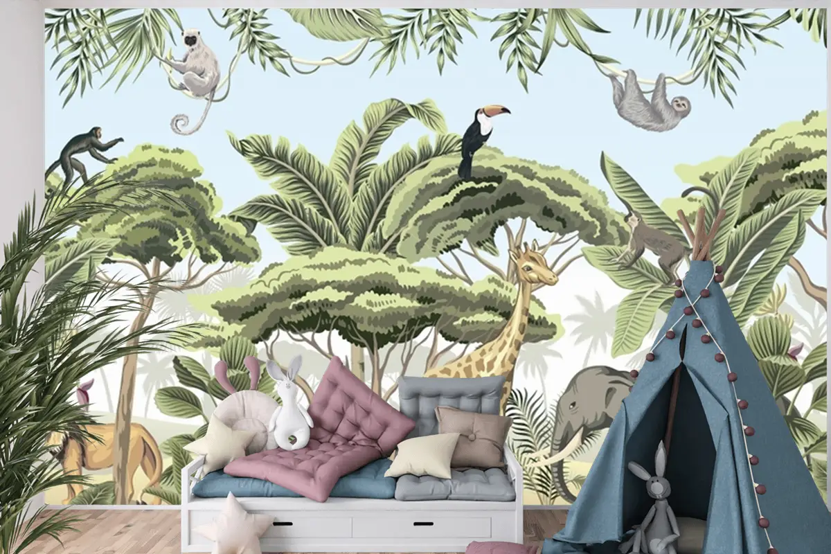 Tropikal Vahşi Orman Çocuk Odası Duvar Kağıdı