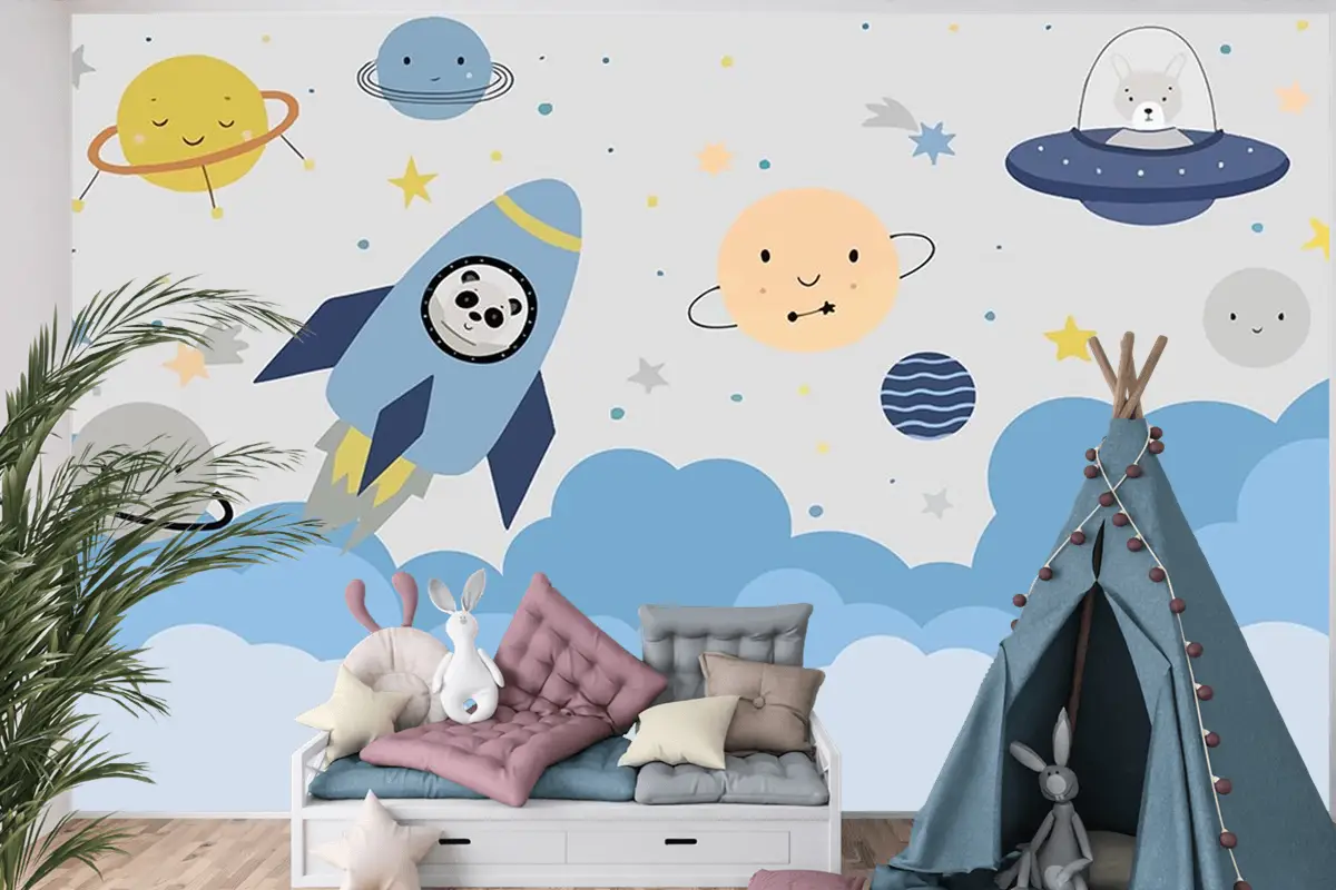 Uzay Gemisi Çocuk Odası Çocuk Odası Duvar Kağıdı