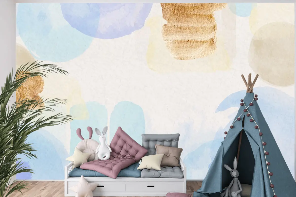 Boyalı Lekeli Suluboya Soyut Arka Plan Çocuk Odası Duvar Kağıdı