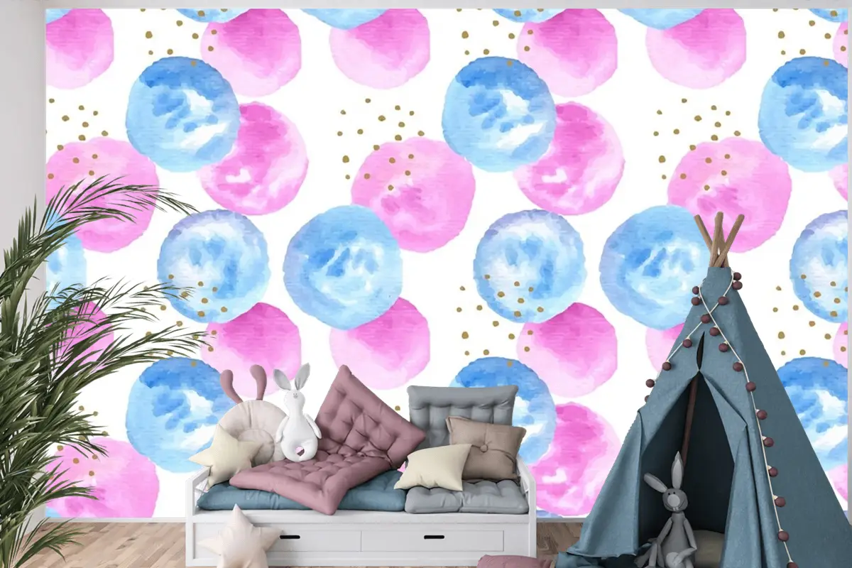 Suluboya Soyut Dairesel Noktalar Dikişsiz Desen Çocuk Odası Duvar Kağıdı