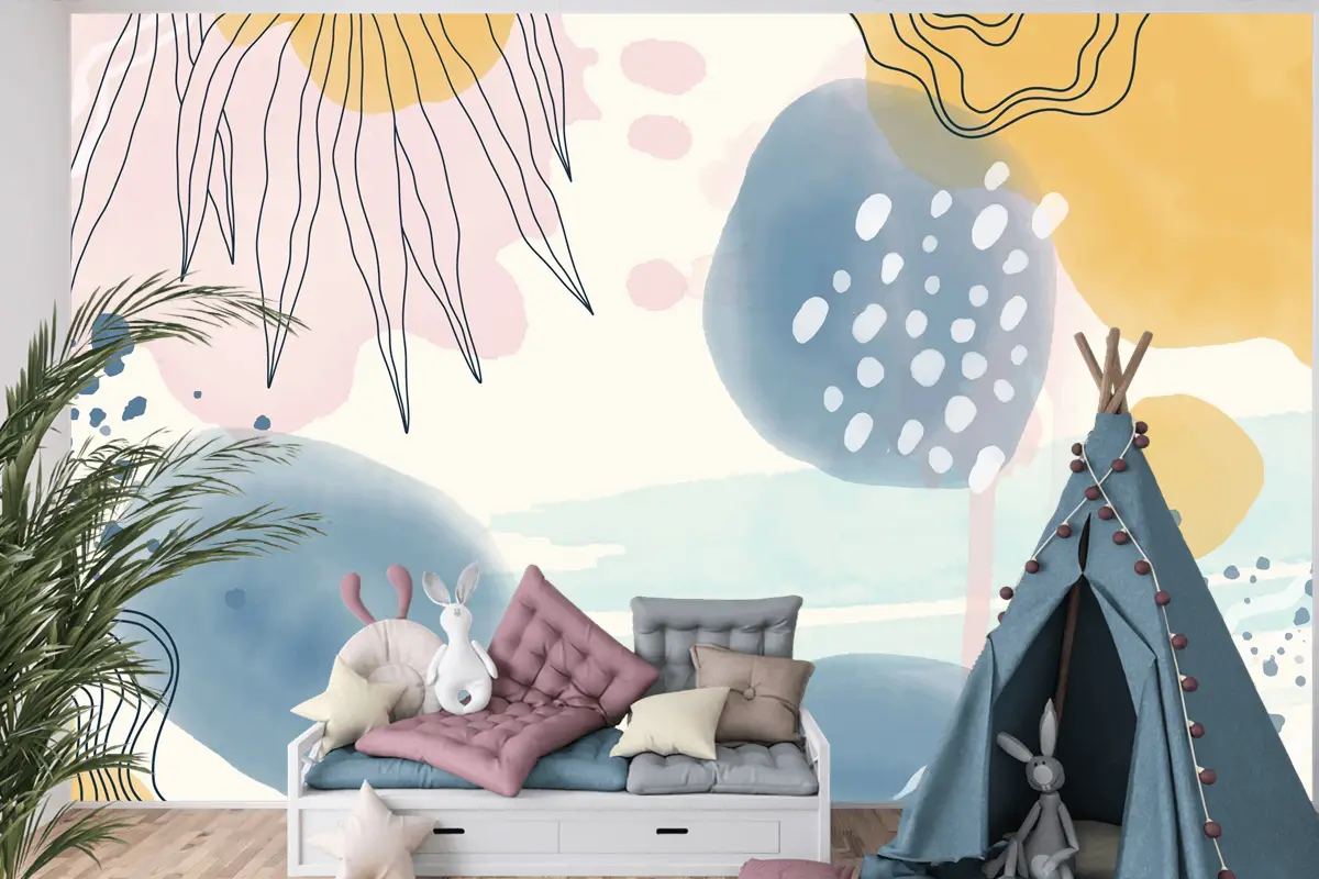 Suluboya Soyut Doodle Arka Plan Çocuk Odası Duvar Kağıdı 