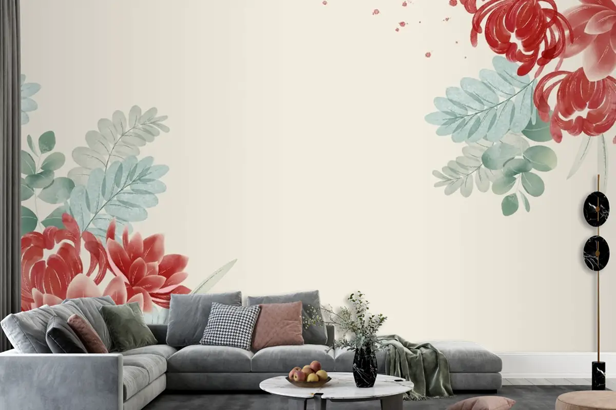 Suluboya Asya Çiçekleri Duvar Kağıdı