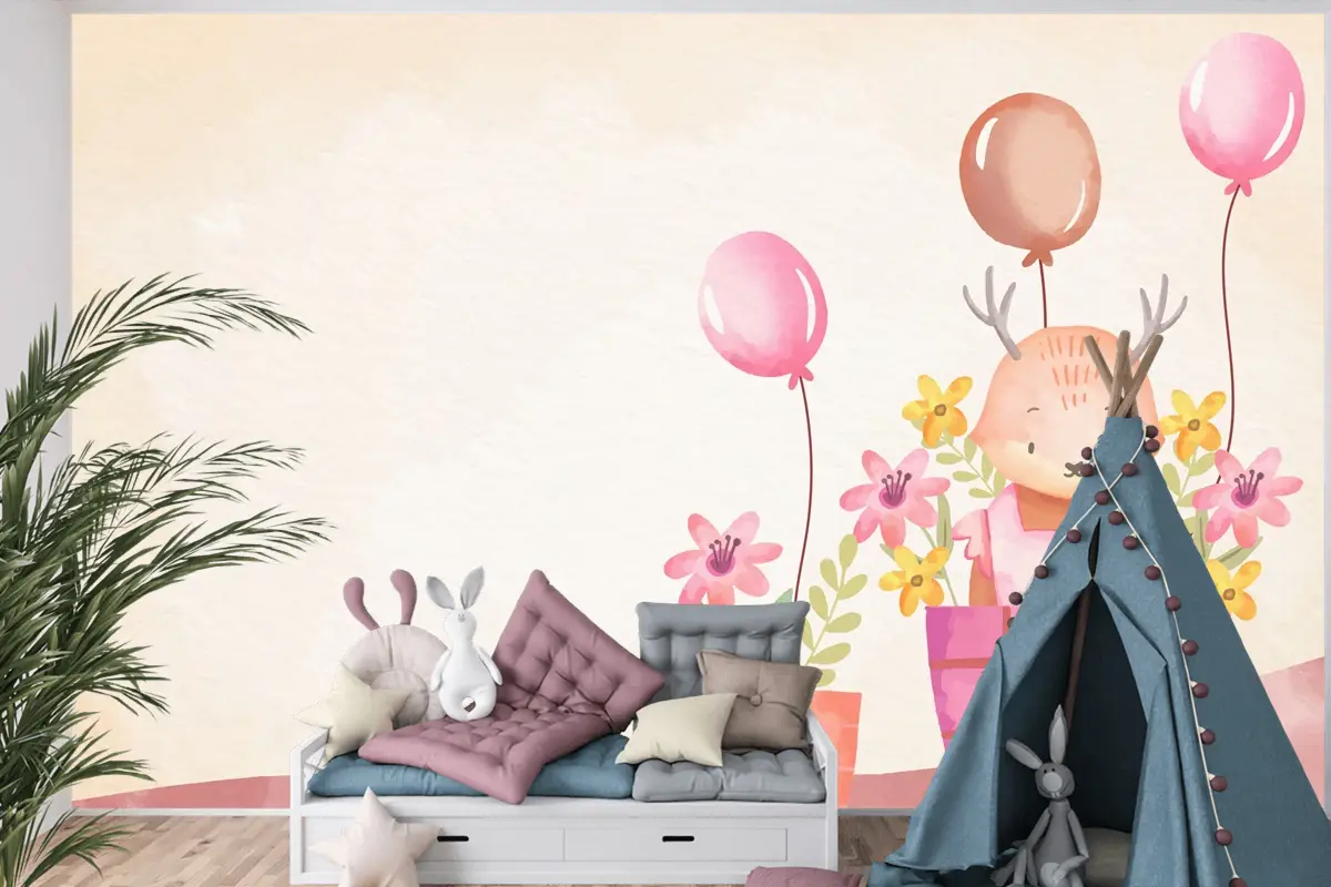 Suluboya Kız Bebek Arka Plan Çocuk Odası Duvar Kağıdı 