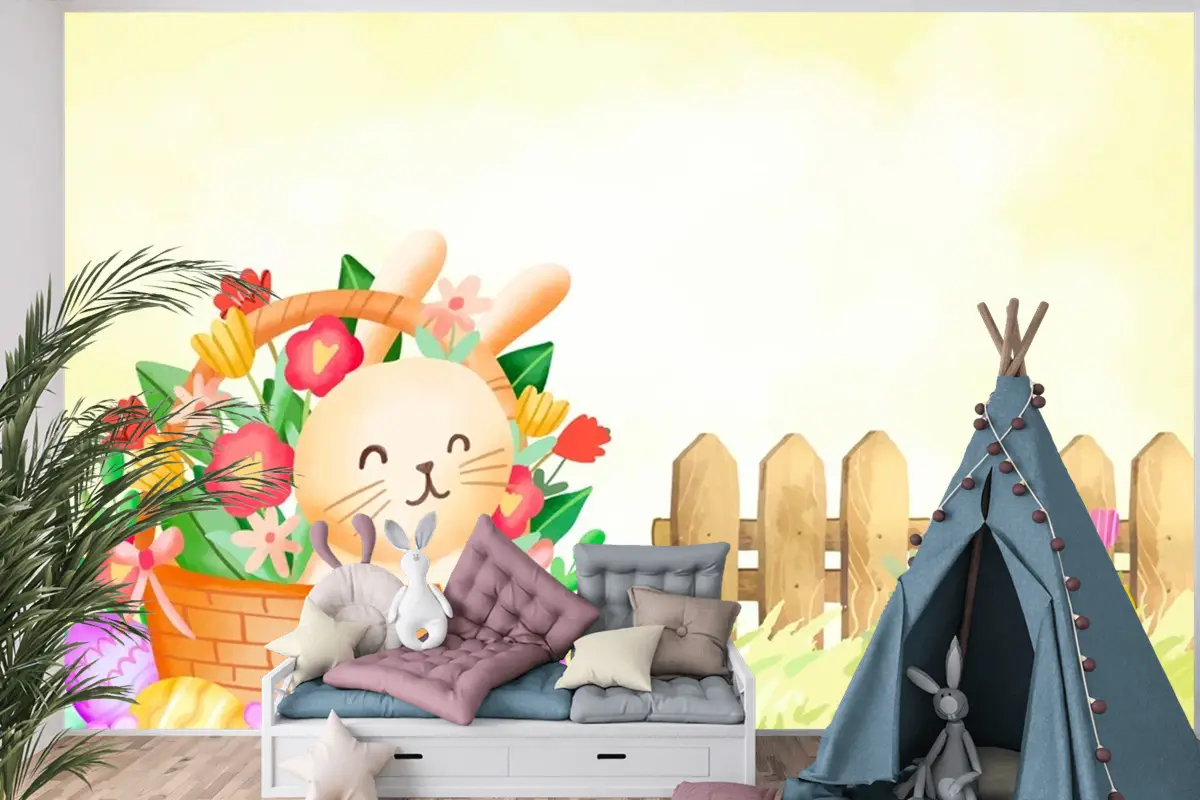 Paskalya Kutlaması Çocuk Odası Duvar Kağıdı  Için Suluboya Arka Plan