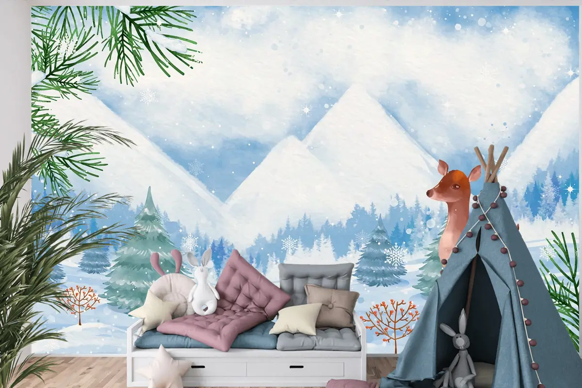 Kış Sezonu Kutlaması Çocuk Odası Duvar Kağıdı  Için Suluboya Arka Plan