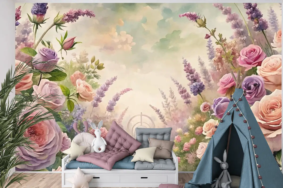 Bahçe Çocuk Odası Duvar Kağıdı Nden Esinlenerek Suluboya Arka Plan