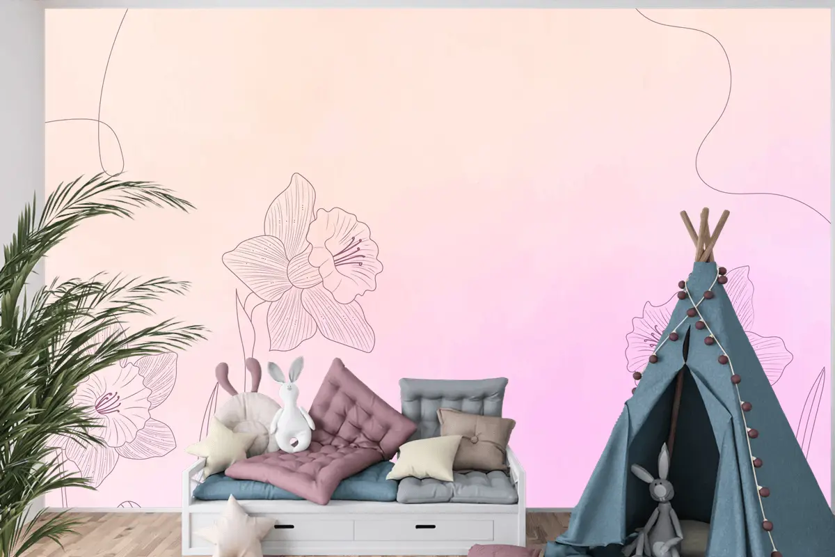 Elle Çizilmiş Öğelerle Suluboya Arka Plan Çocuk Odası Duvar Kağıdı