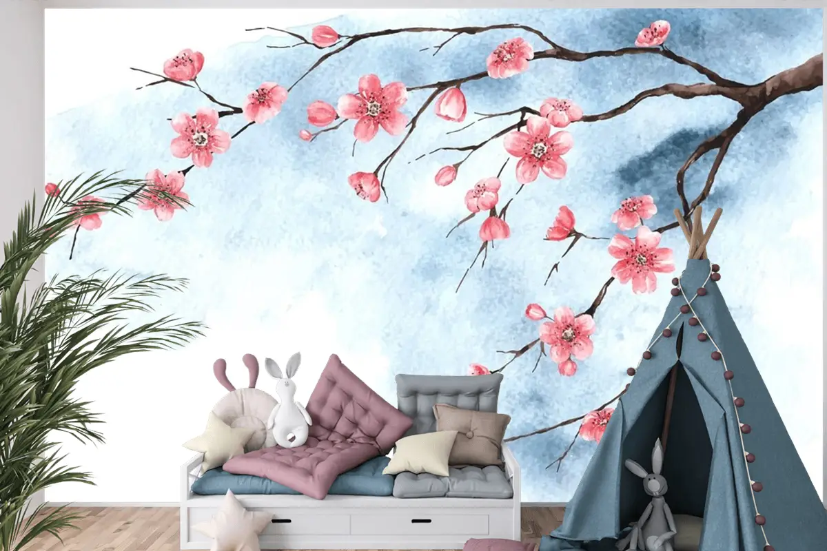Suluboya Kiraz Çiçeği Çocuk Odası Duvar Kağıdı 