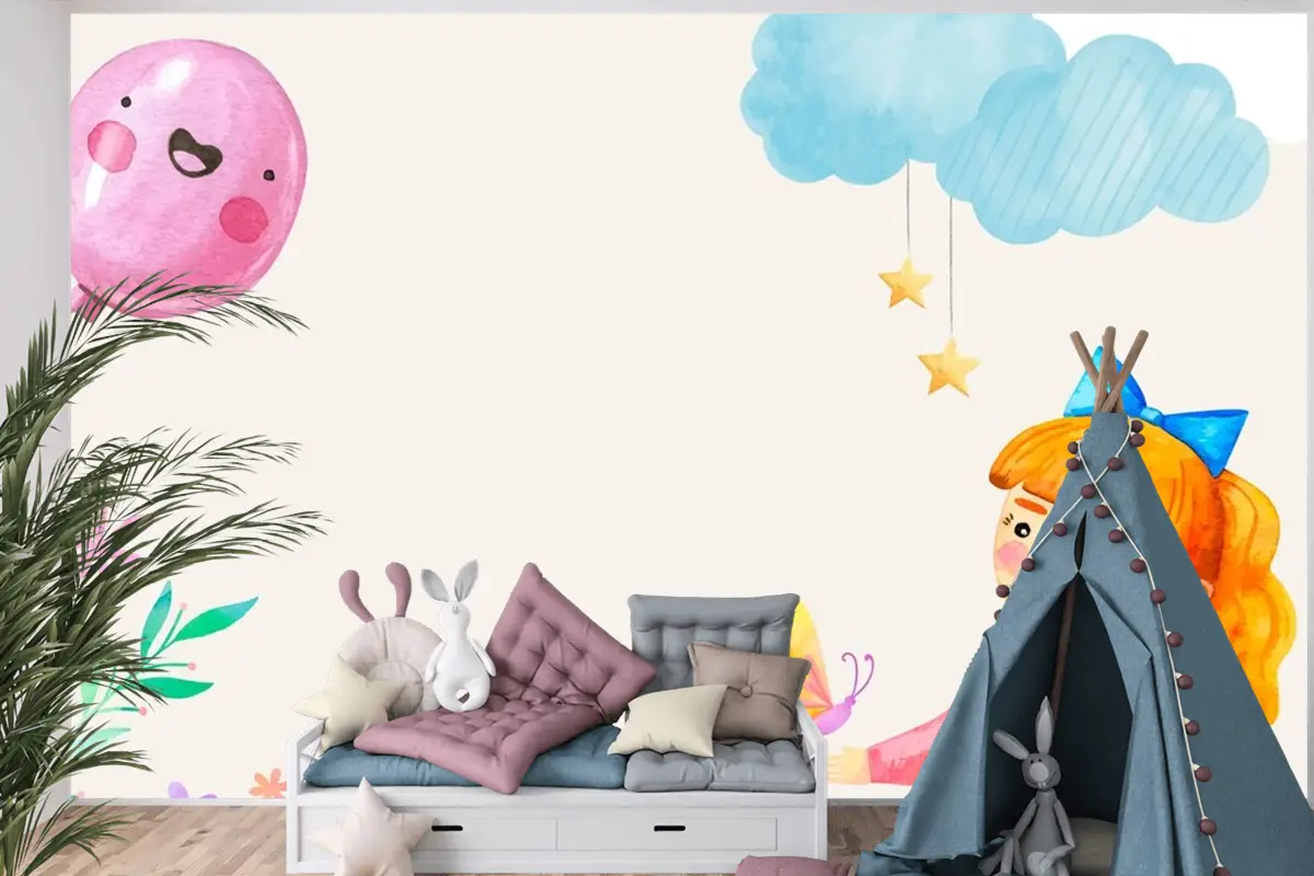 İspanyolca Arka Plan Çocuk Odası Duvar Kağıdı Duvarında Suluboya Çocuk Bayramı