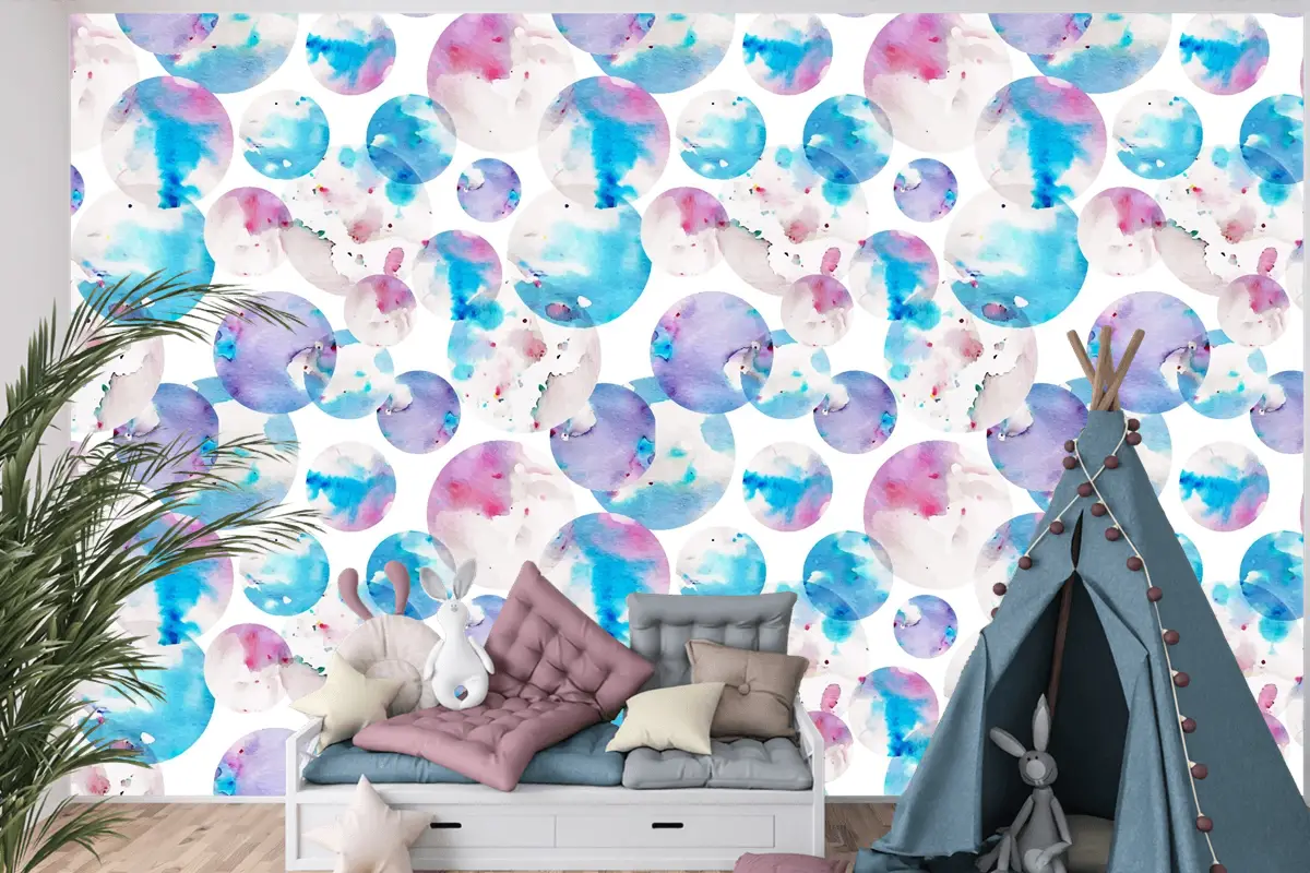 Suluboya Noktalı Desen Çocuk Odası Duvar Kağıdı 