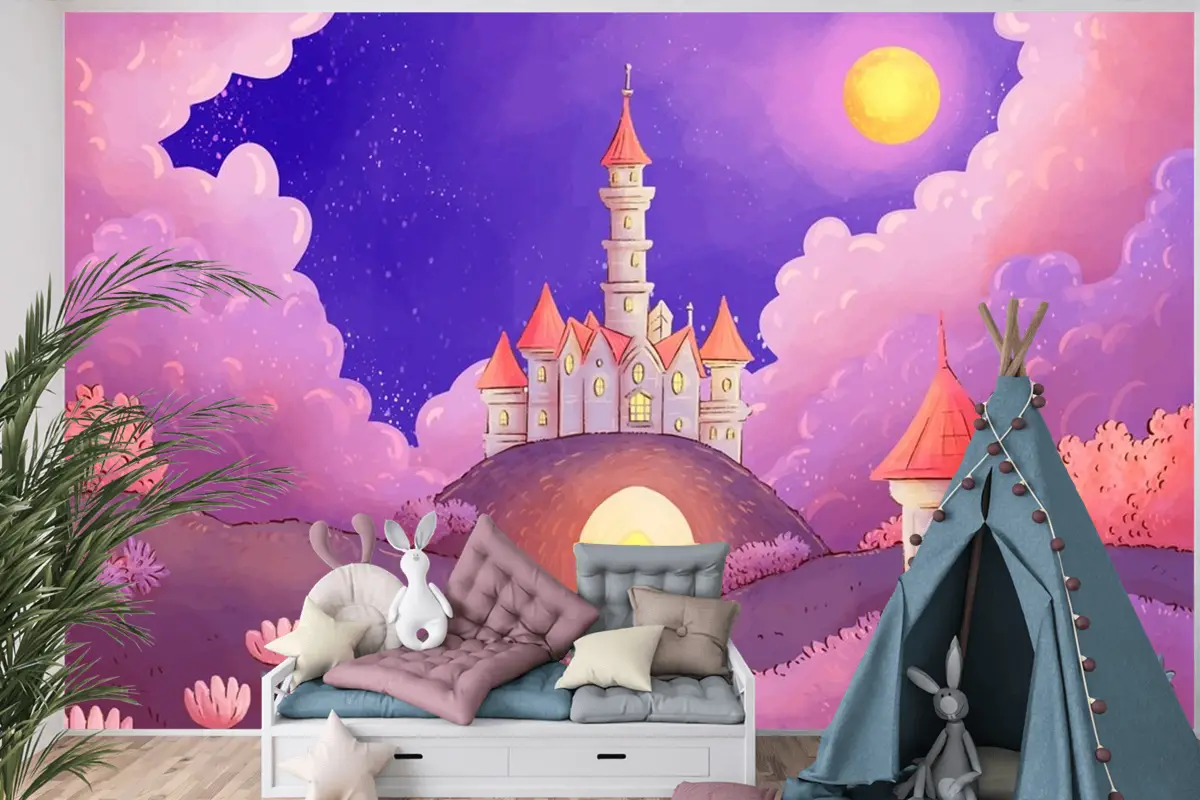 Suluboya Peri Masalı Arka Plan Çocuk Odası Duvar Kağıdı 