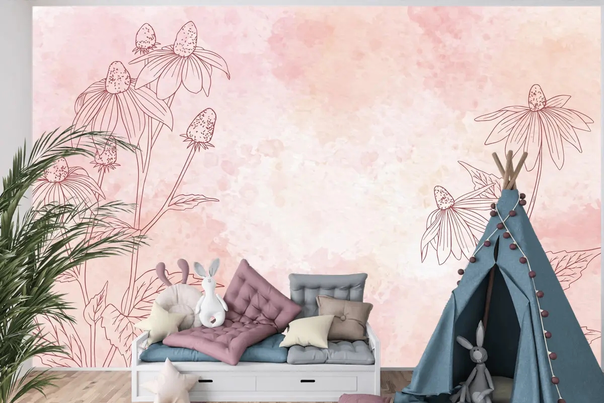 Tek Renkli Çocuk Odası Duvar Kağıdı Nde Suluboya Çiçek Arkaplan