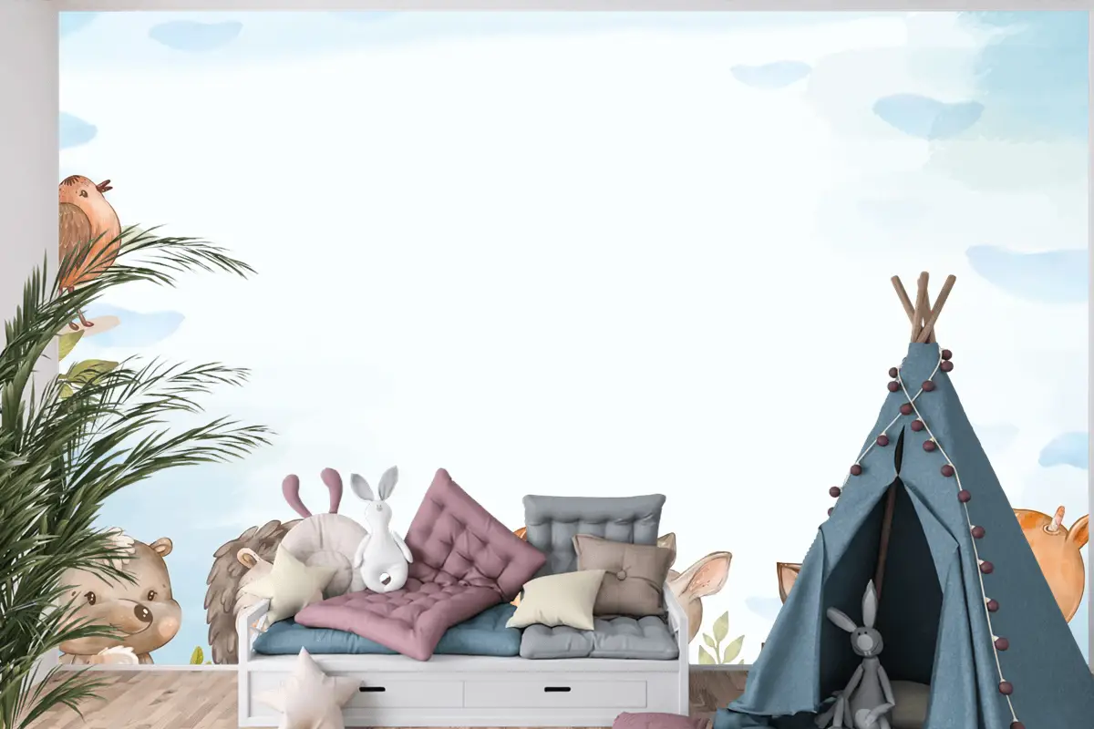 Suluboya Orman Hayvanları Çocuk Odası Duvar Kağıdı