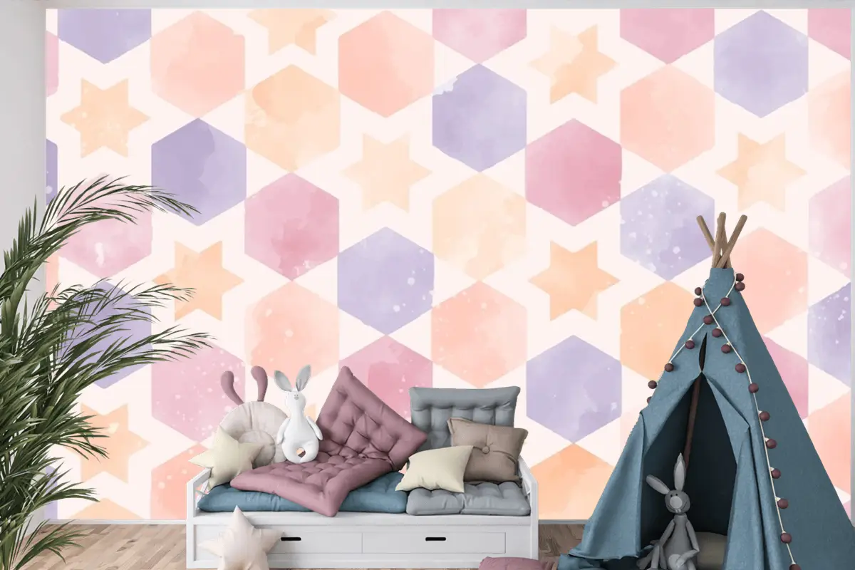 Suluboya Geometrik Arka Plan Çocuklar Çocuk Odası Duvar Kağıdı