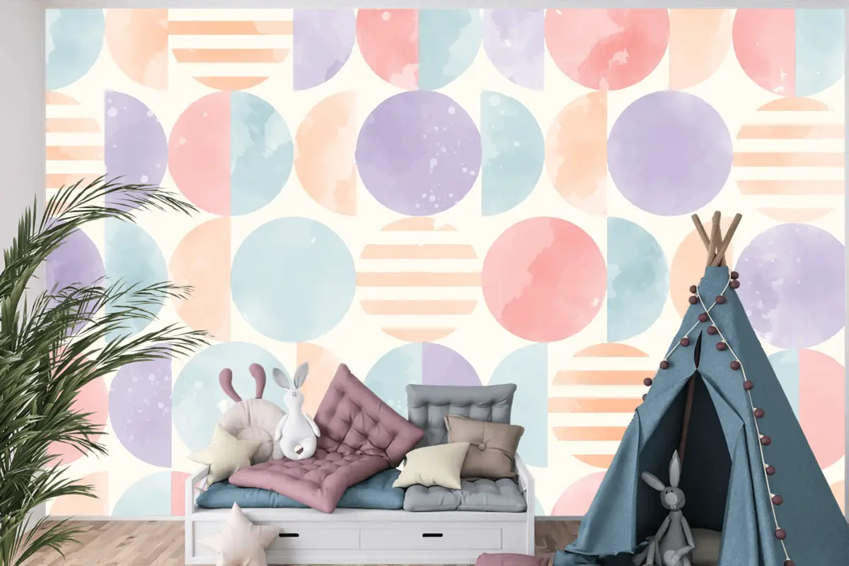 Suluboya Geometrik Arka Plan Çocuk Odası Duvar Kağıdı 