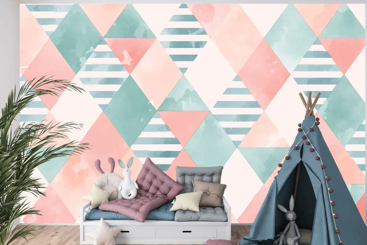 Suluboya Geometrik Çocuk Odası Duvar Kağıdı