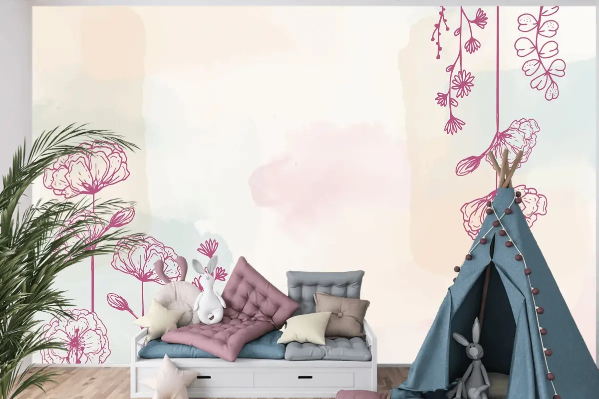 Suluboya Elle Çizilmiş Arka Plan Çocuk Odası Duvar Kağıdı