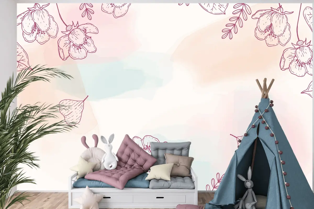 Suluboya Elle Çizilmiş Arka Plan Çocuk Odası Duvar Kağıdı 