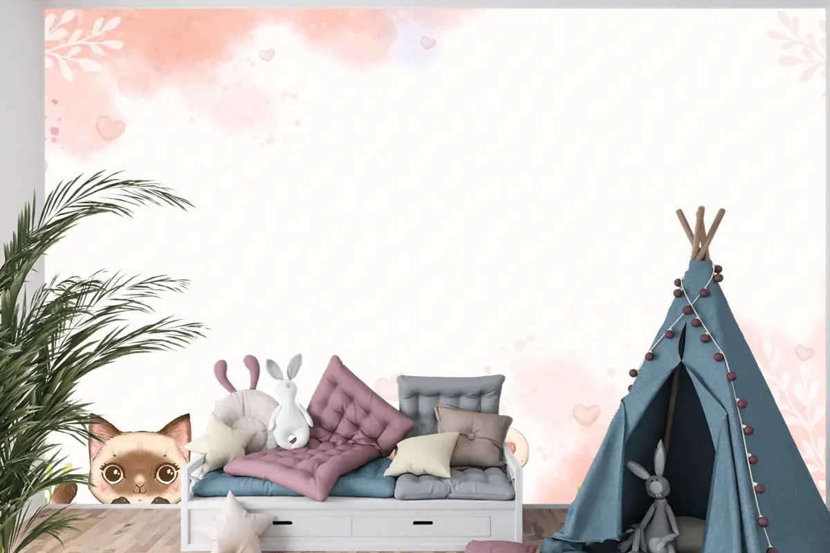 Suluboya Uluslararası Kedi Günü Çocuk Odası Duvar Kağıdı 