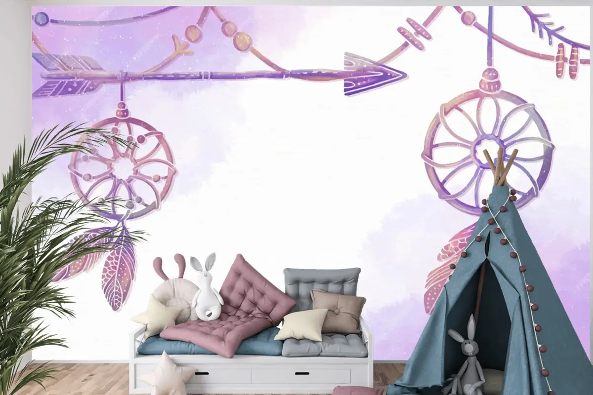 Suluboya Boyalı Boho Arka Plan Çocuk Odası Duvar Kağıdı 