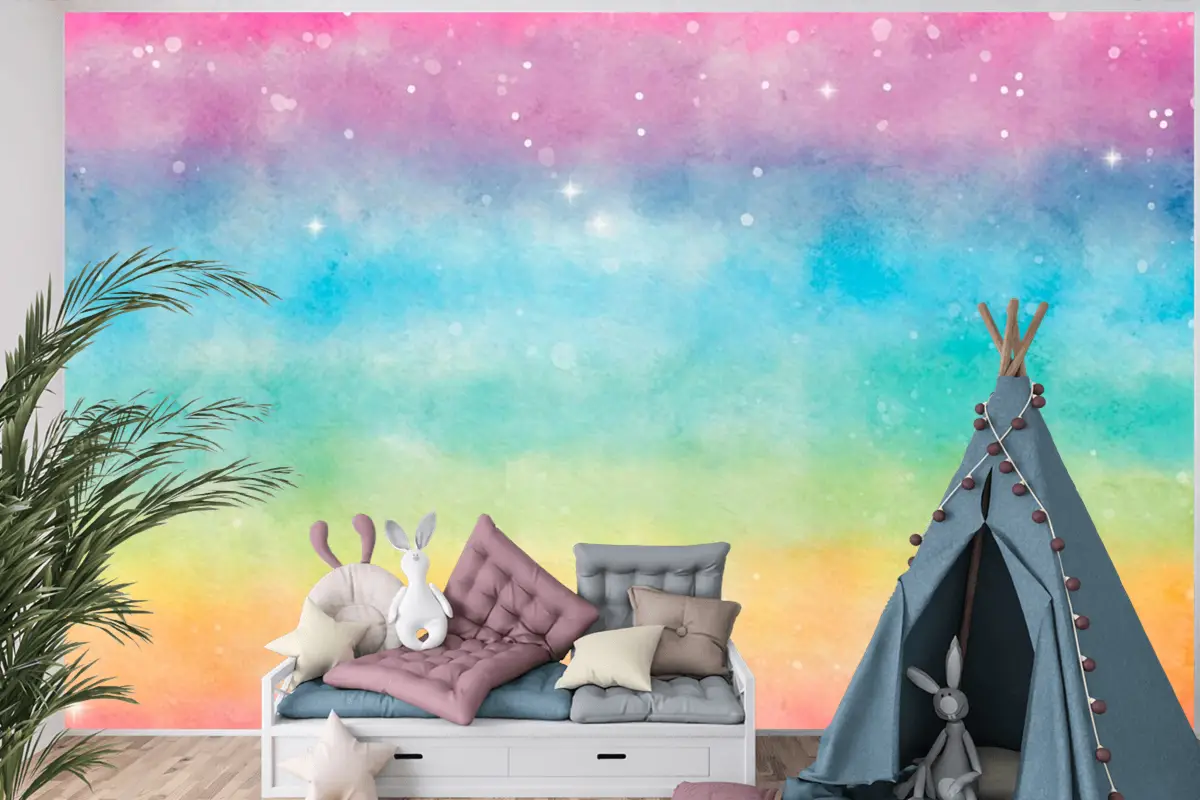 Suluboya Gökkuşağı Arka Plan  Çocuk Odası Duvar Kağıdı