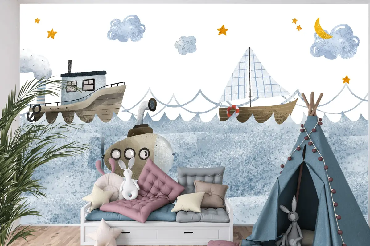 Suluboya Deniz Manzarası Çocuk Odası Duvar Kağıdı 