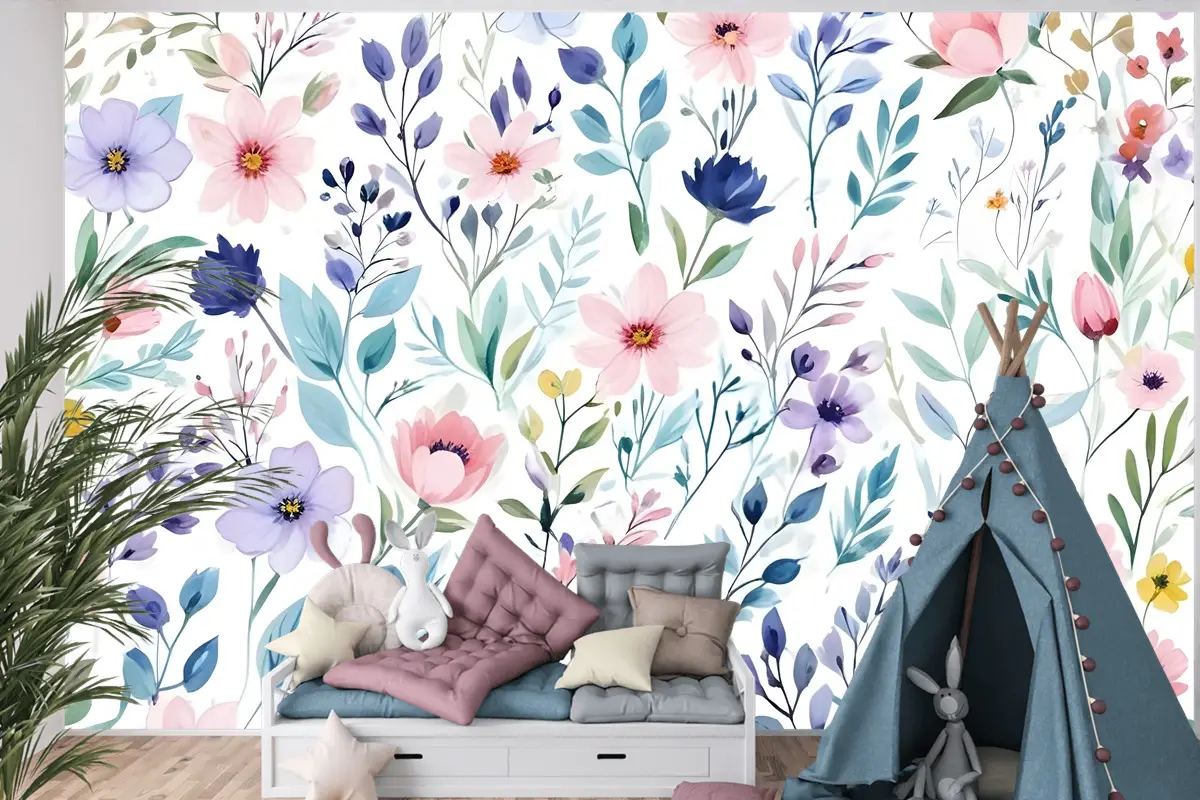 Suluboya Bahar Çiçek Çocuk Odası Duvar Kağıdı 