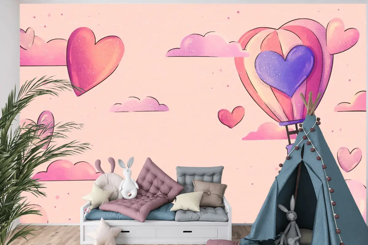 Suluboya Sevgililer Günü Arka Plan Çocuk Odası Duvar Kağıdı