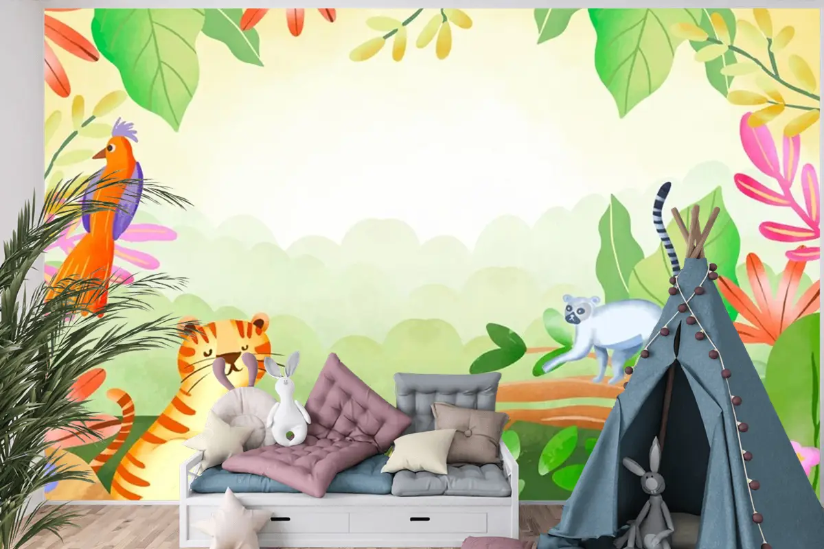 Suluboya Dünya Yaban Hayatı Günü Arka Plan Çocuk Odası Duvar Kağıdı 