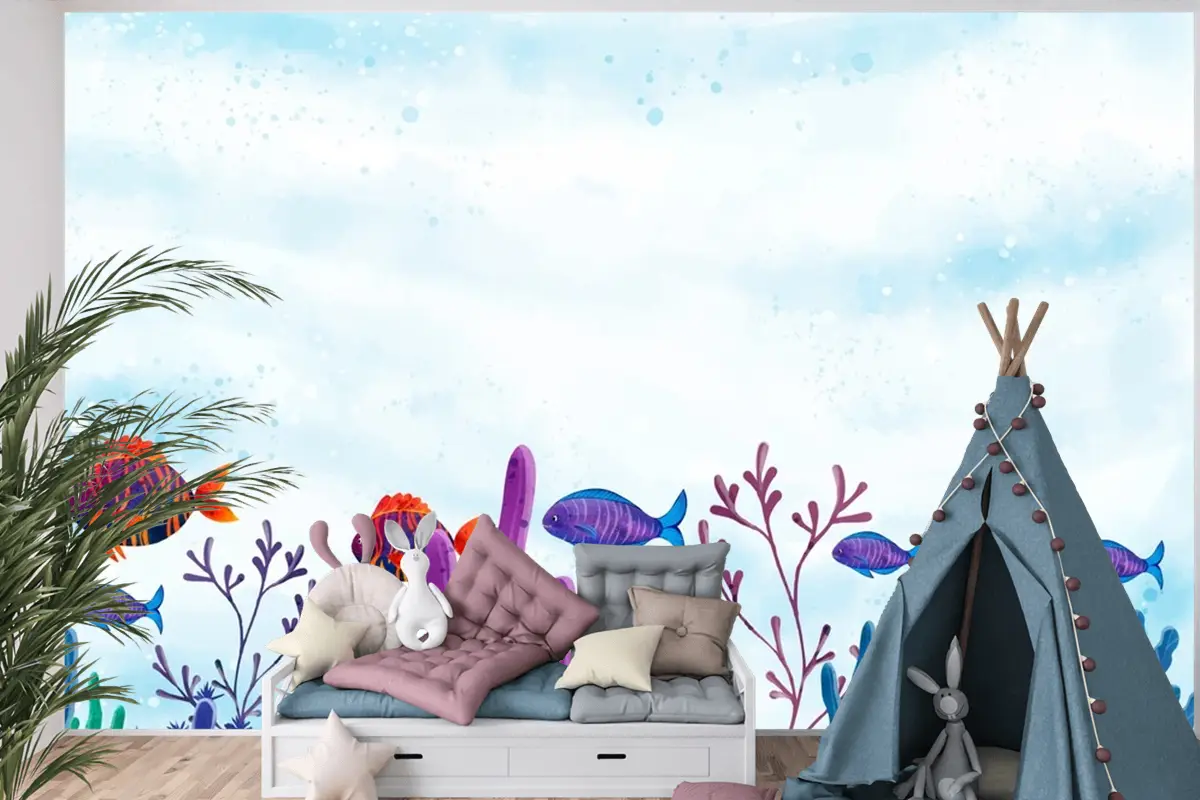 Dünya Okyanuslar Günü Suluboya Arka Plan Çocuk Odası Duvar Kağıdı