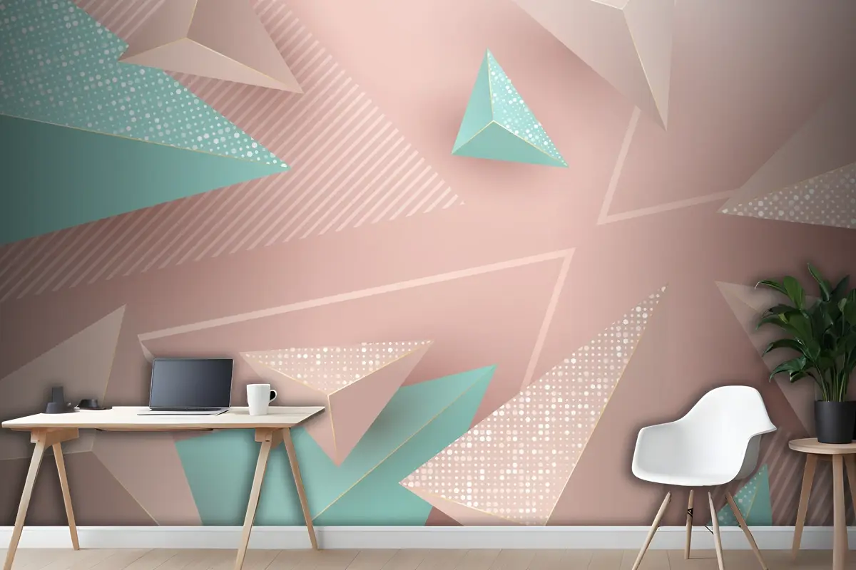 Pembe Ve Yeşil Üçgenler Ile Gerçekçi Arka Plan Ofis Duvar Kağıdı