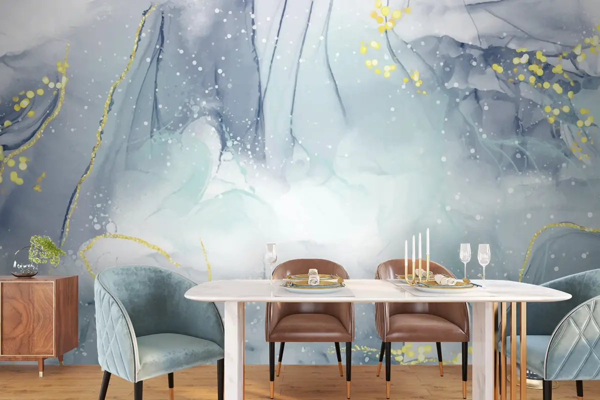 Altın Yemek Odası Duvar Kağıdı Gerçekçi Sıvı Mermer Arka Plan