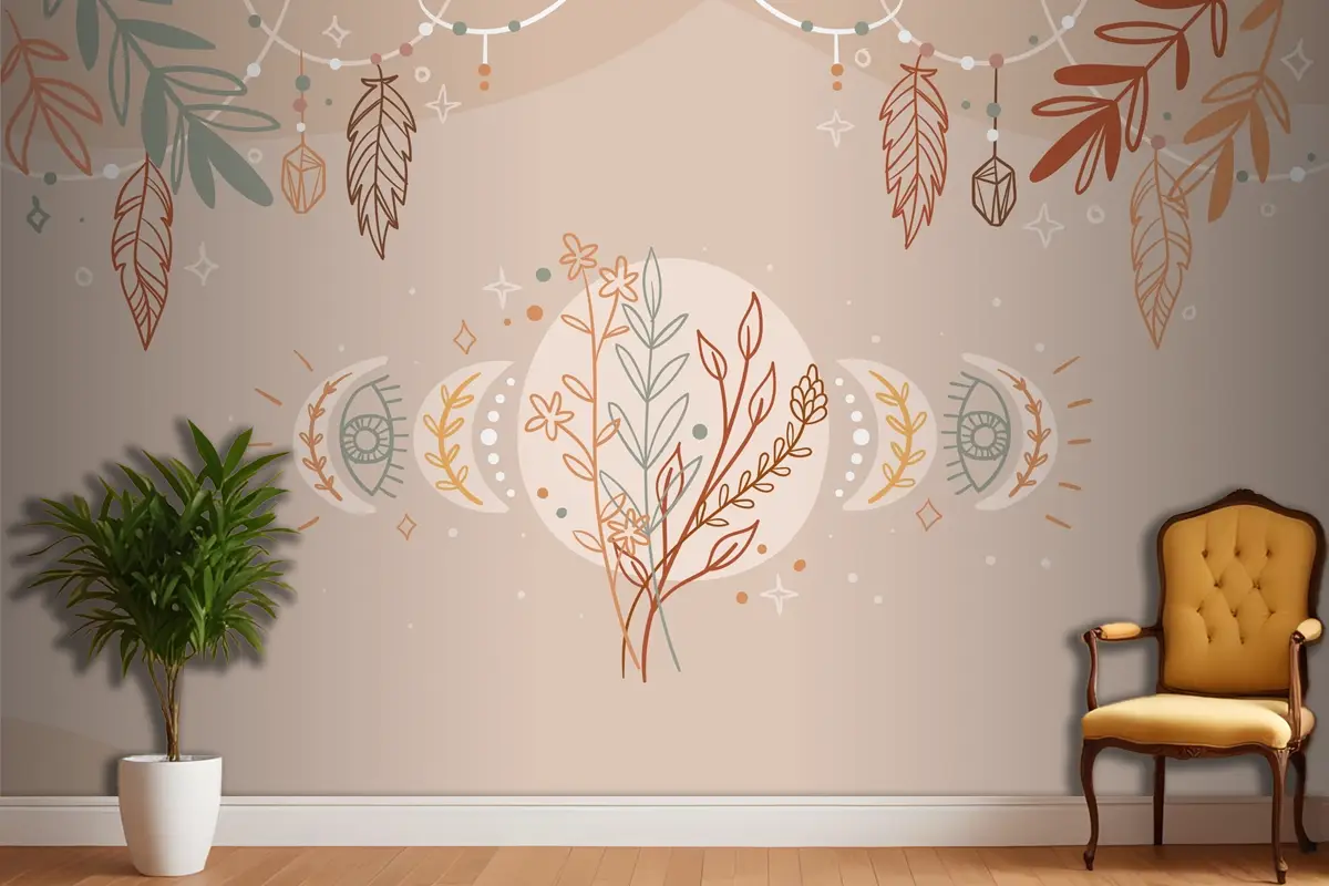 Elle Çizilmiş Boho Arka Plan Yatak Odası Duvar Kağıdı