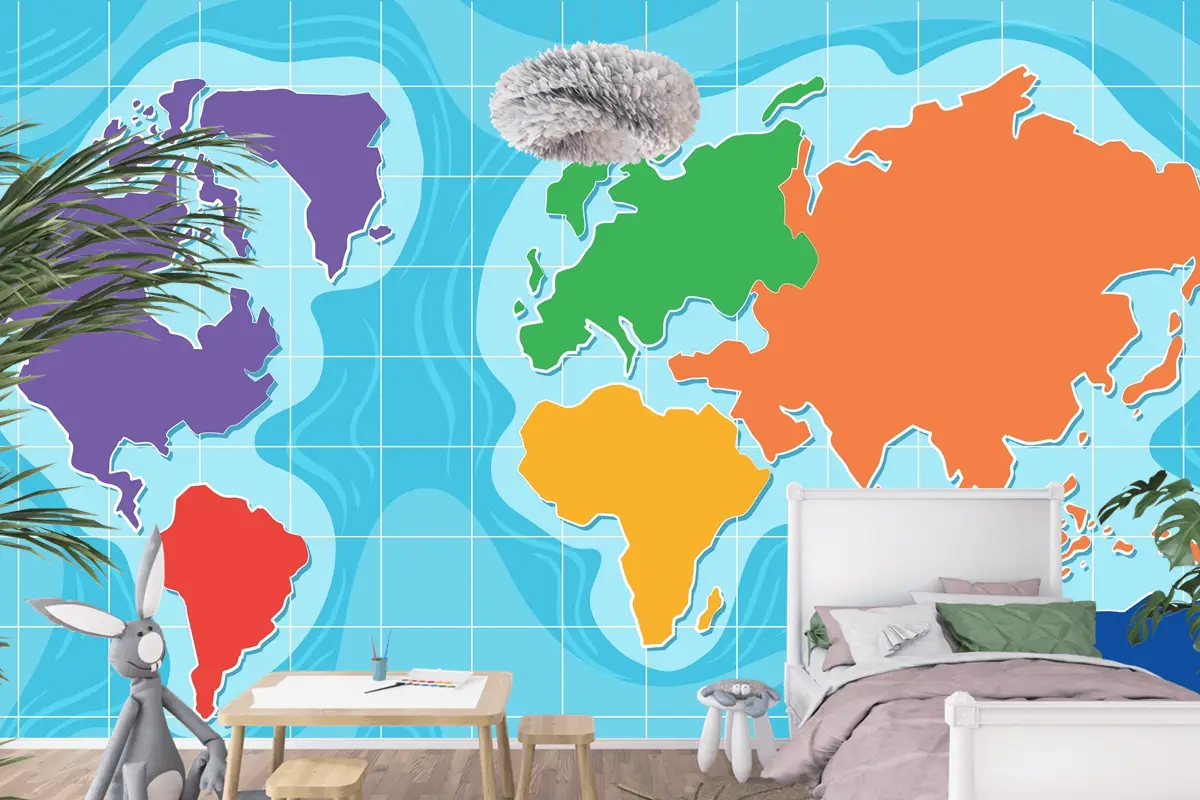 Dünya Haritası Çocuk Odası Duvar Kağıdı Duvarının Havadan Görünümü