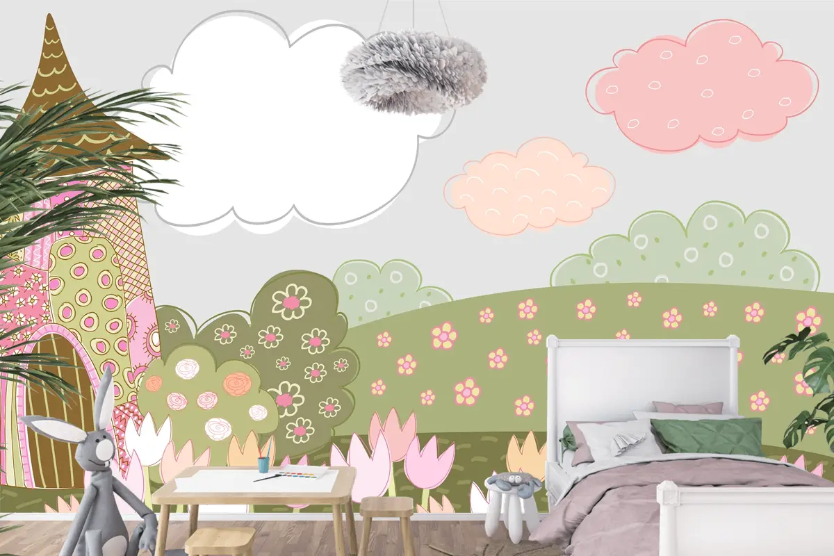 Desenli Dekoratif Şehir Çocuk Odası Duvar Kağıdı