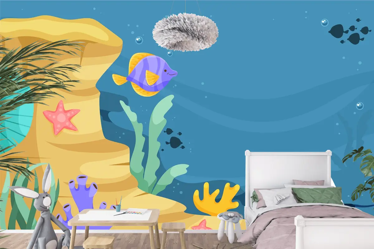 Dünya Okyanuslar Günü Elle Çizilmiş Düz Arka Plan Çocuk Odası Duvar Kağıdı