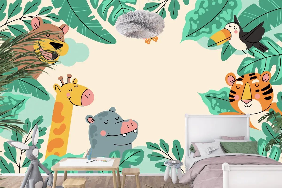 Elle Çizilmiş Yaban Hayatı Arka Plan Çocuk Odası Duvar Kağıdı 