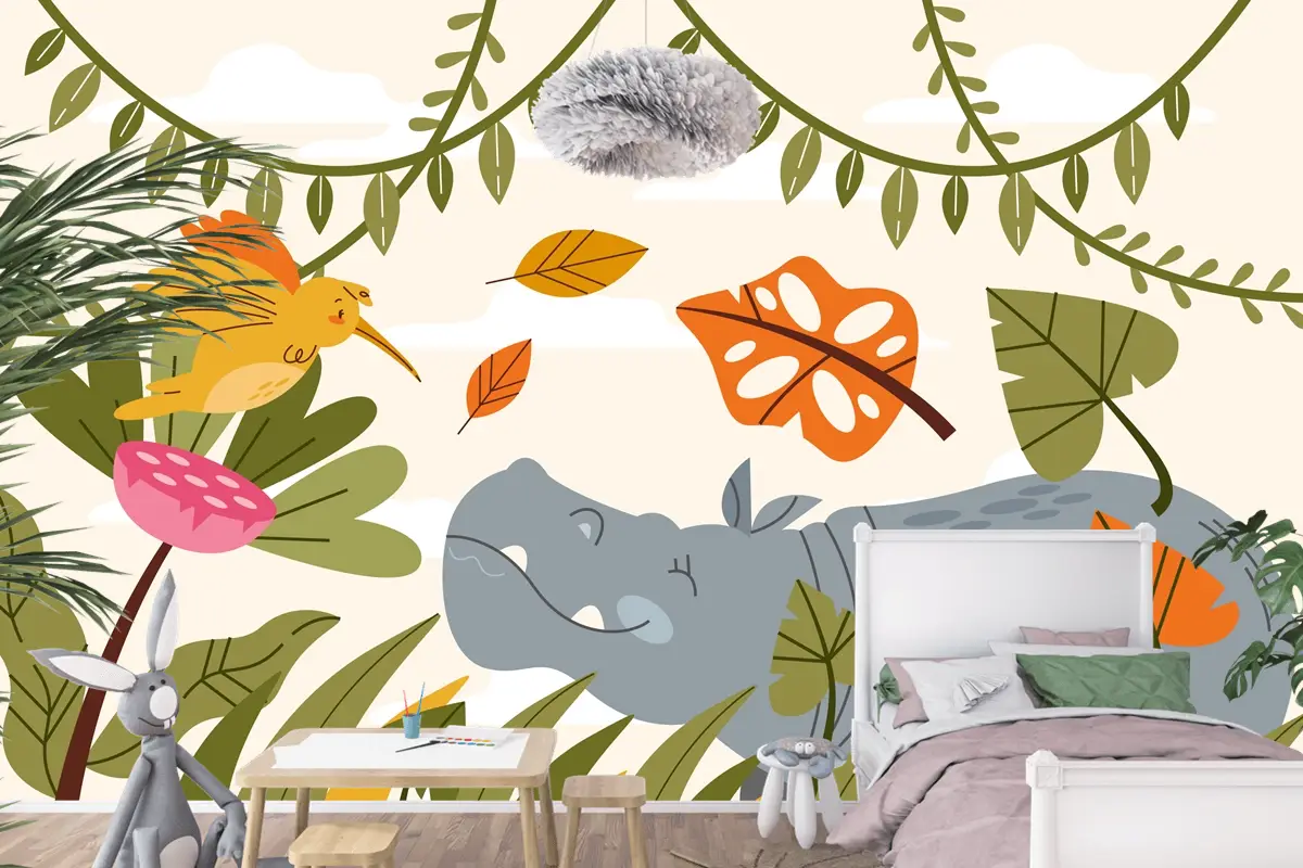 Elle Çizilmiş Yaban Hayatı Arka Plan Çocuk Odası Duvar Kağıdı 