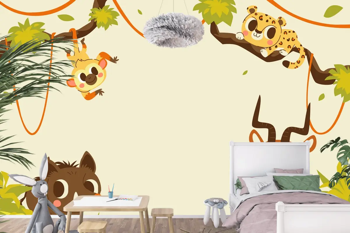 Elle Çizilmiş Yaban Hayatı Arka Plan Çocuk Odası Duvar Kağıdı 