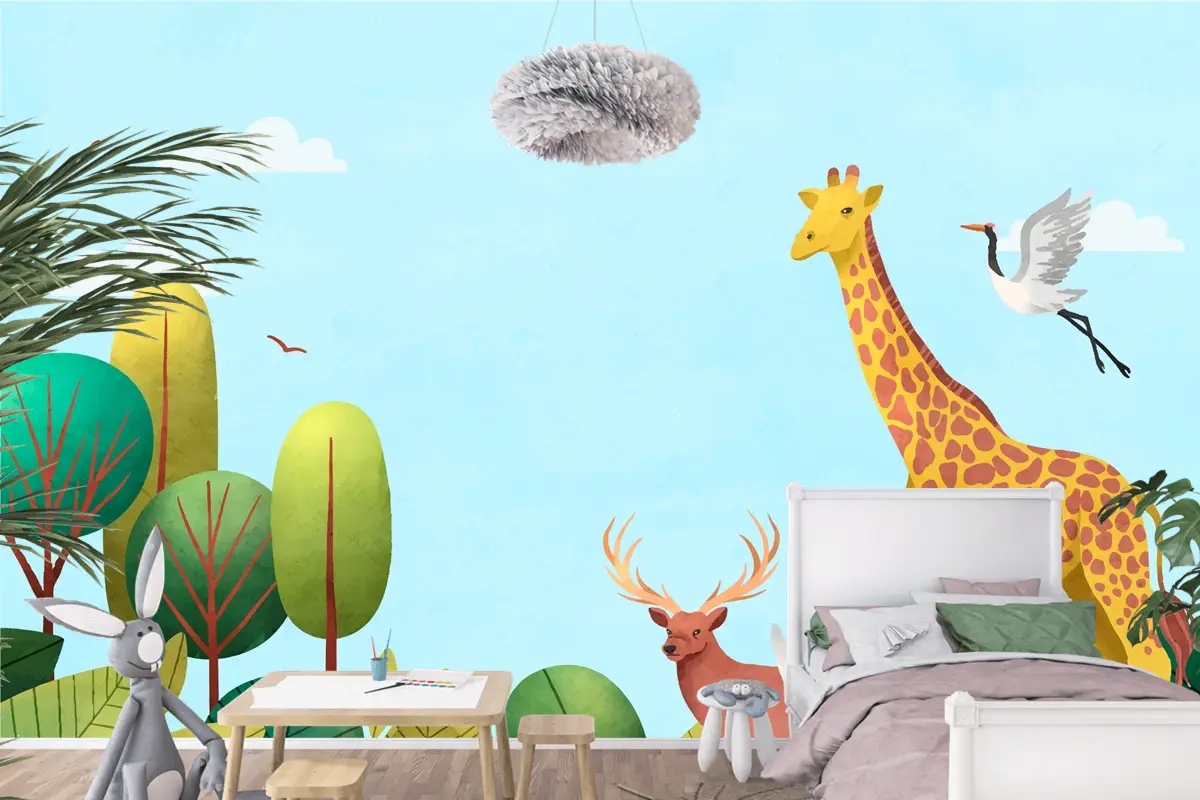 Suluboya Dünya Hayvan Günü Arka Plan Çocuk Odası Duvar Kağıdı 