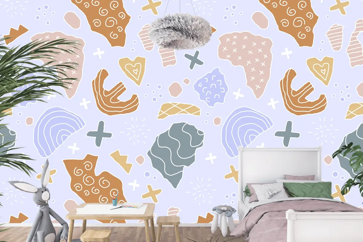 Elle Çizilmiş Kesme Kolaj Desen Çocuk Odası Duvar Kağıdı 