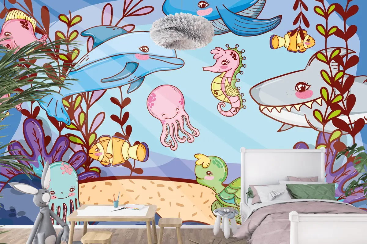 Sudaki Deniz Yaşamı Çocuk Odası Duvar Kağıdı 
