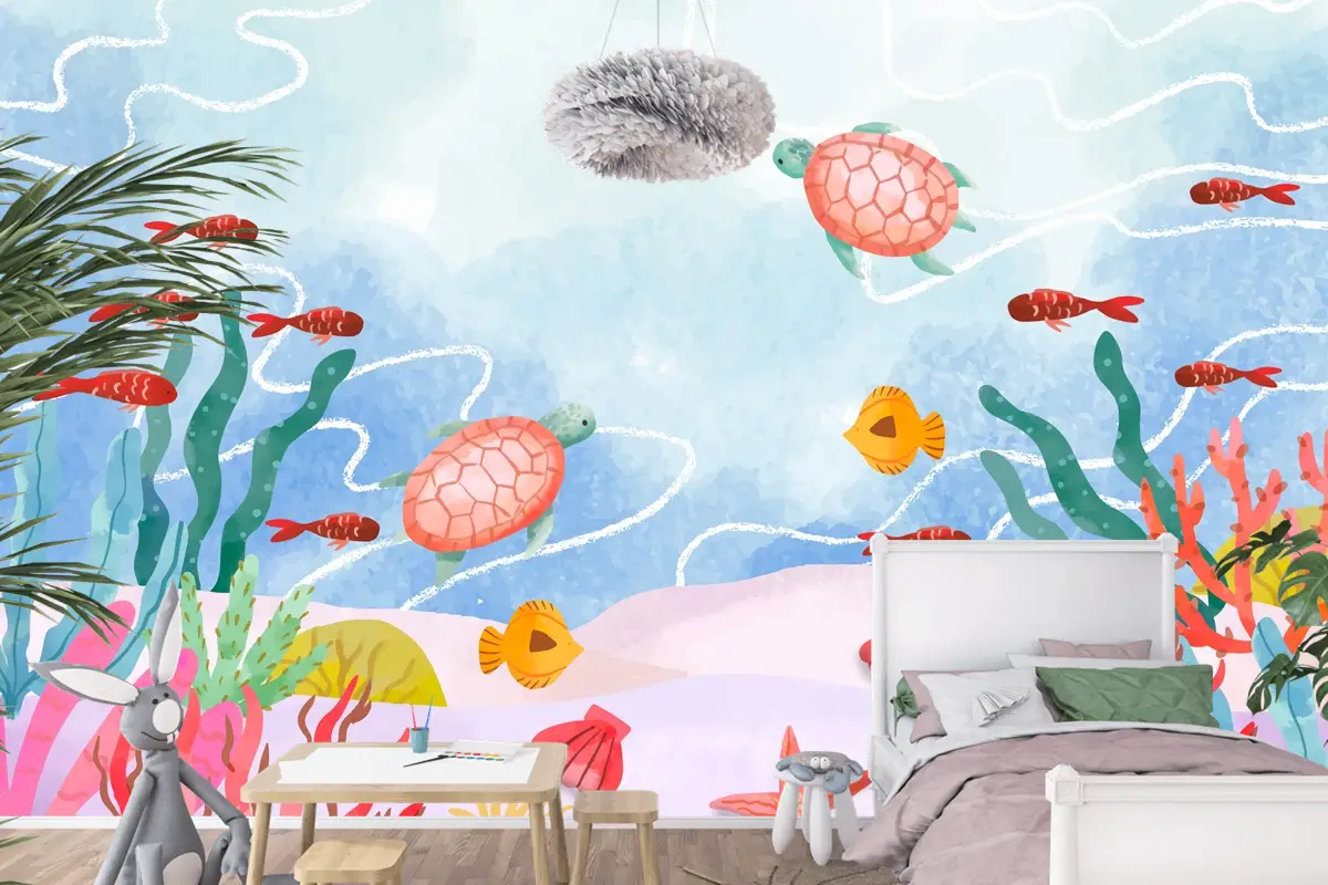 Dünya Okyanuslar Günü Kutlaması İçin Suluboya Arka Plan Çocuk Odası Duvar Kağıdı 