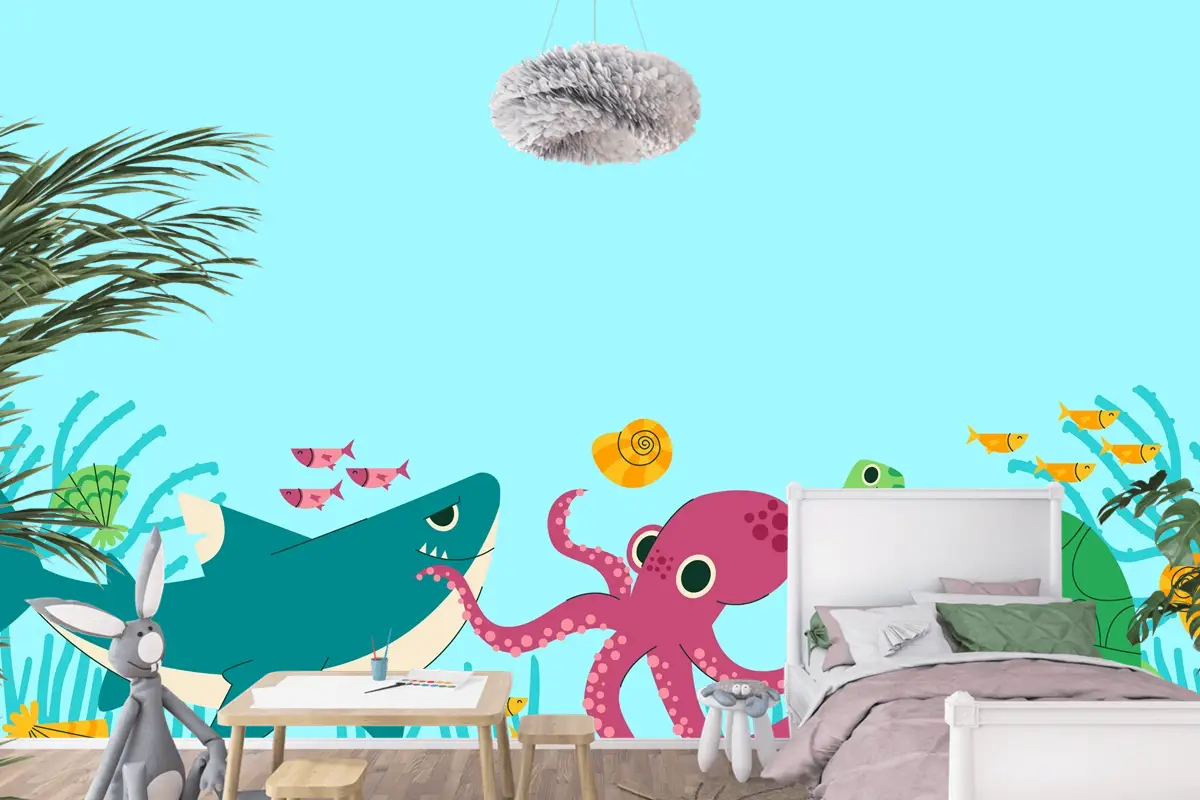 Düz Dünya Hayvan Günü Arka Plan Çocuk Odası Duvar Kağıdı 