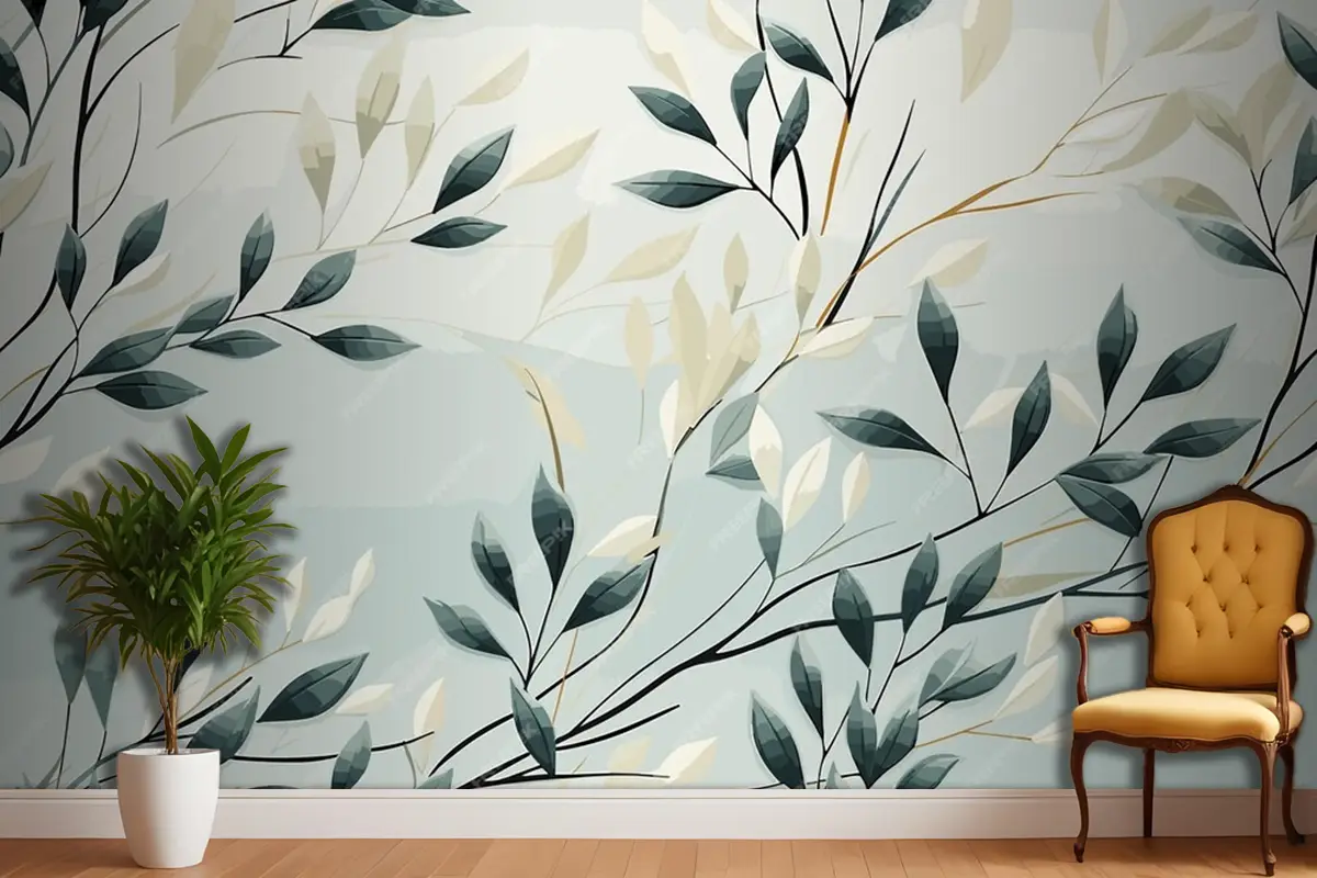 Soyut Elle Çizilmiş Soyut Kır Çiçekleri Seti Çiçekler Oturma Odası Duvar Kağıdı