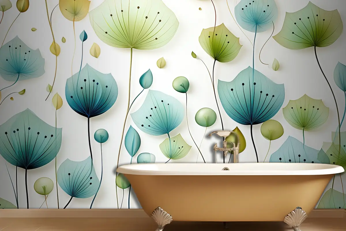 Sorunsuz Çiçek Desenli Vektör Renkli Çiçek Deseni Banyo Duvar Kağıdı