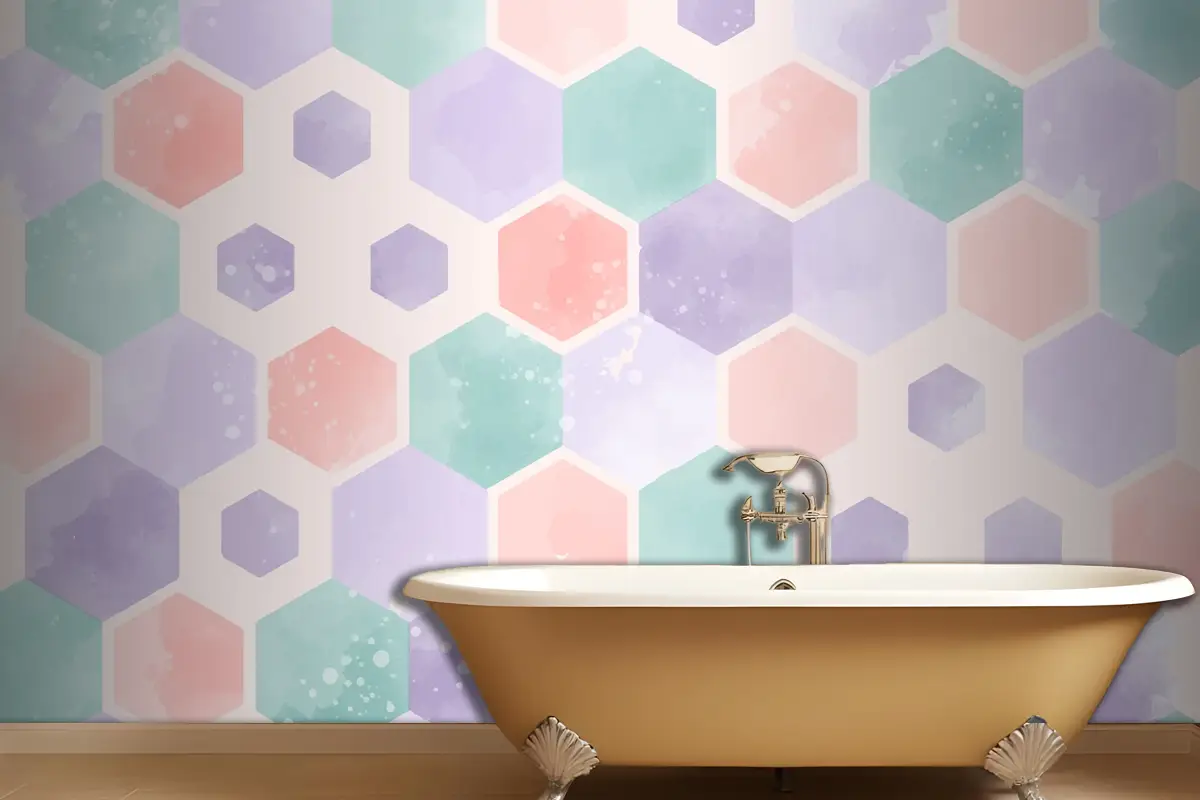 Suluboya Geometrik Banyo Duvar Kağıdı 